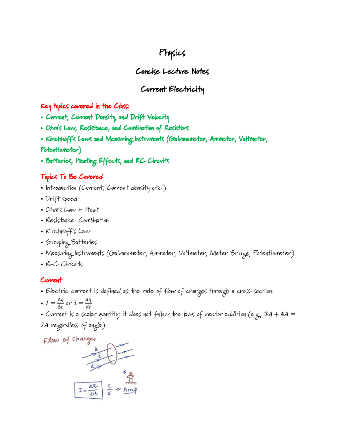 Current Electricity Lecture Notes (PHYS 101) - Studocu