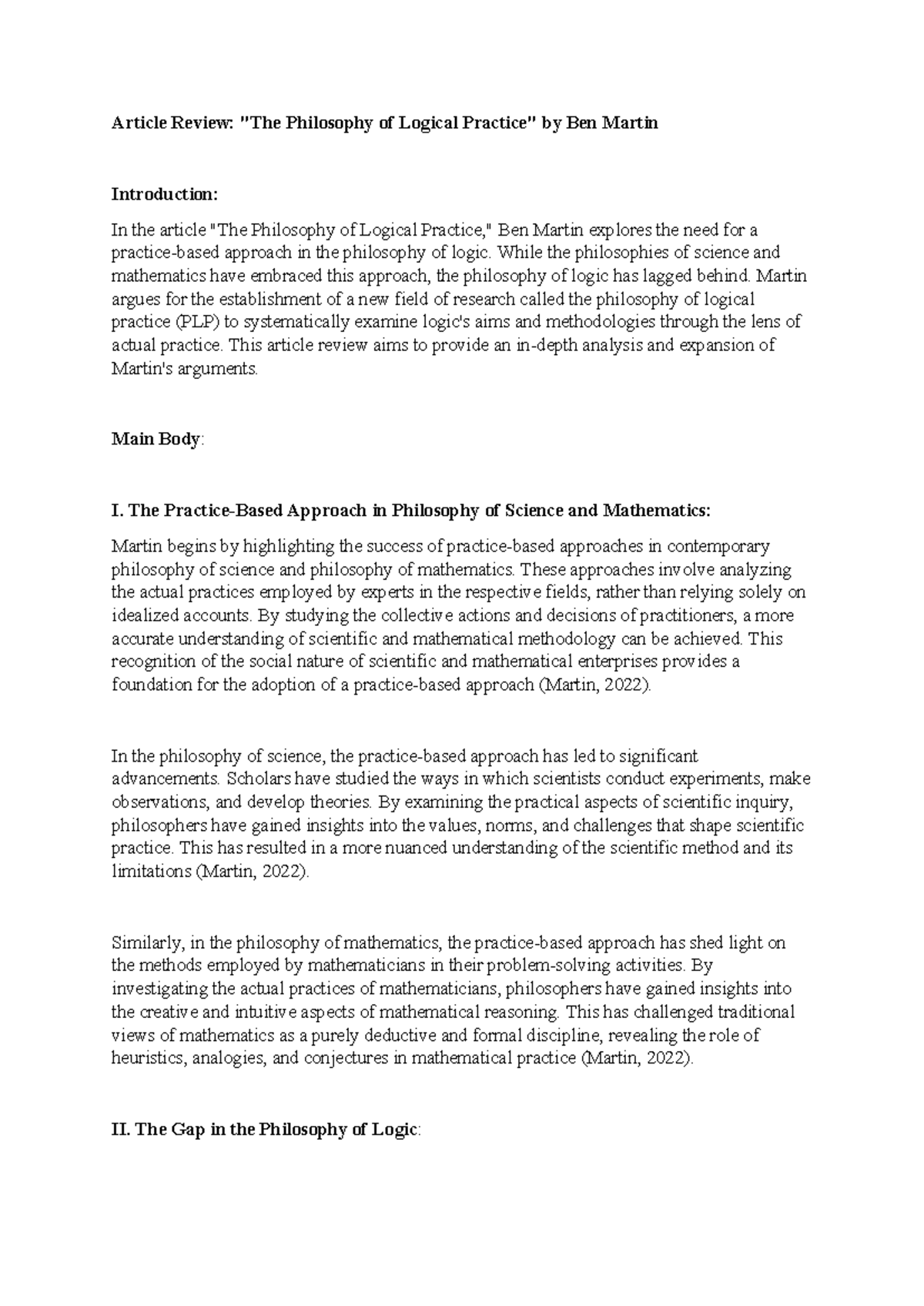 Logic Assignment - This is a summery about the course taken - Article ...