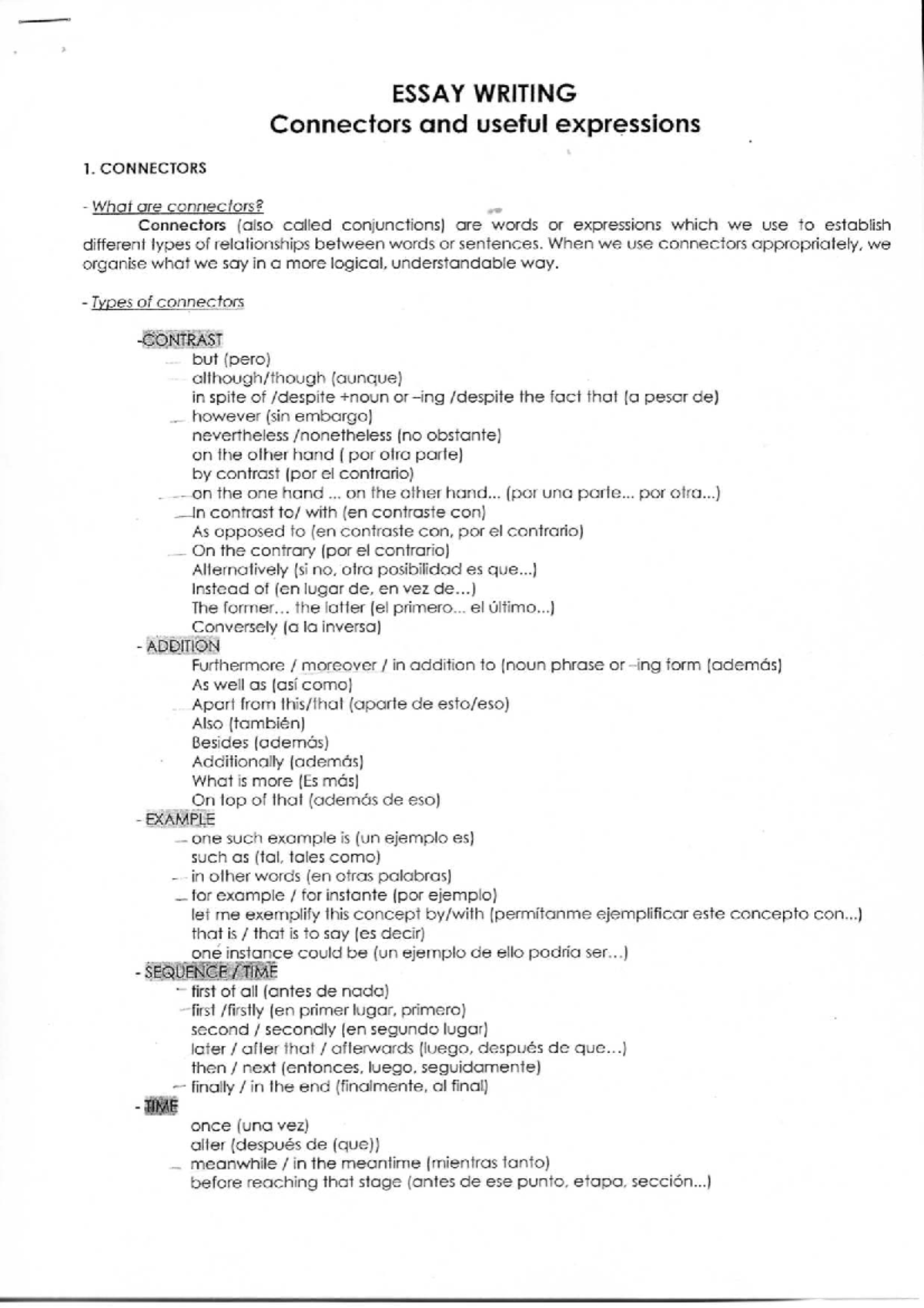 B2 ESSAY WRITING: Connectors and Useful Expressions Guide - Studocu