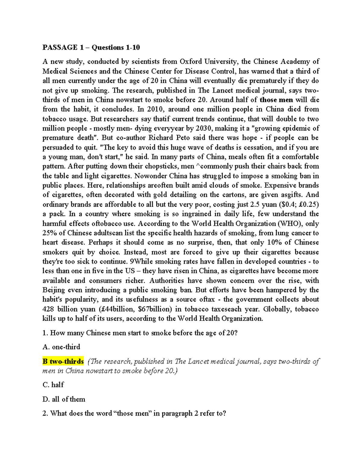 PASSAGE 1 Questions - Study Guide for Exam Preparation - Studocu