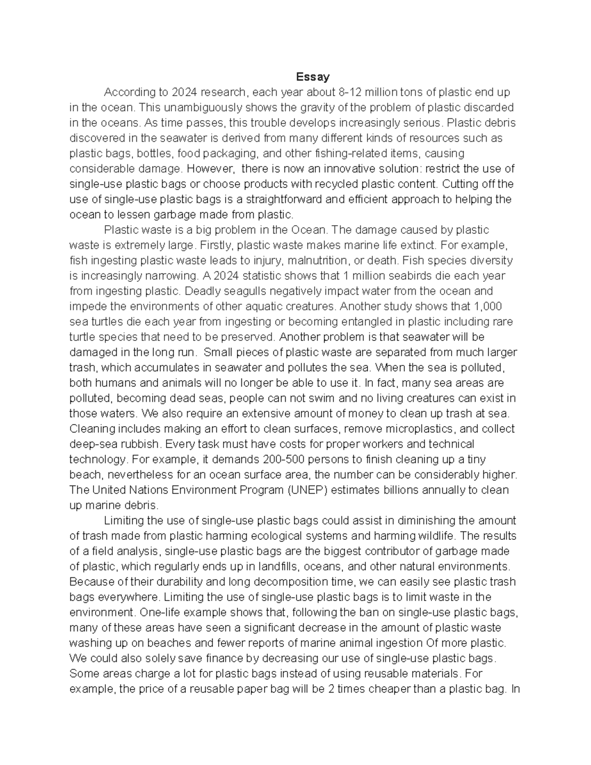 Essay- plastic trash ocean - Essay According to 2024 research, each ...