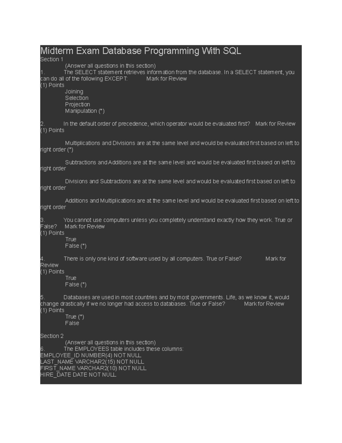 365441026 Midterm Exam Review: Database Programming with SQL - Studocu