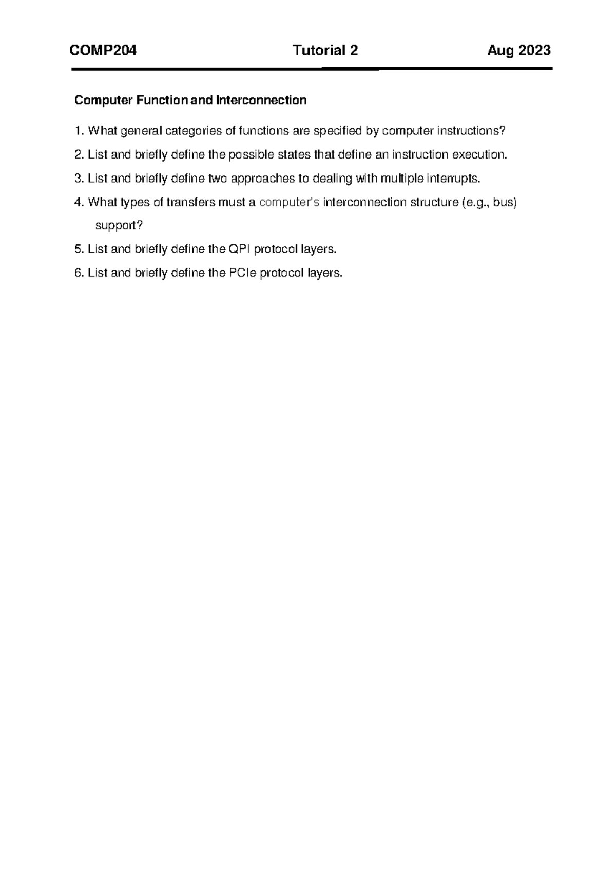 COMP204 Tutorial 2 - What general categories of functions are specified ...