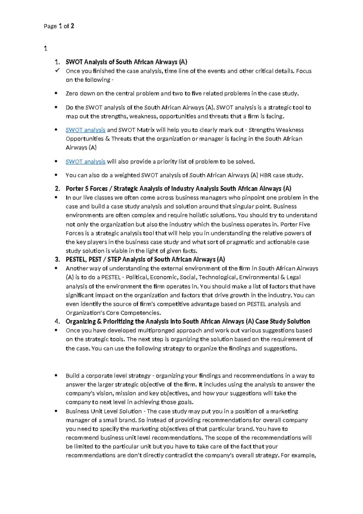 Case Study - SWOT and Strategic Analysis of SAA (A) - Studocu
