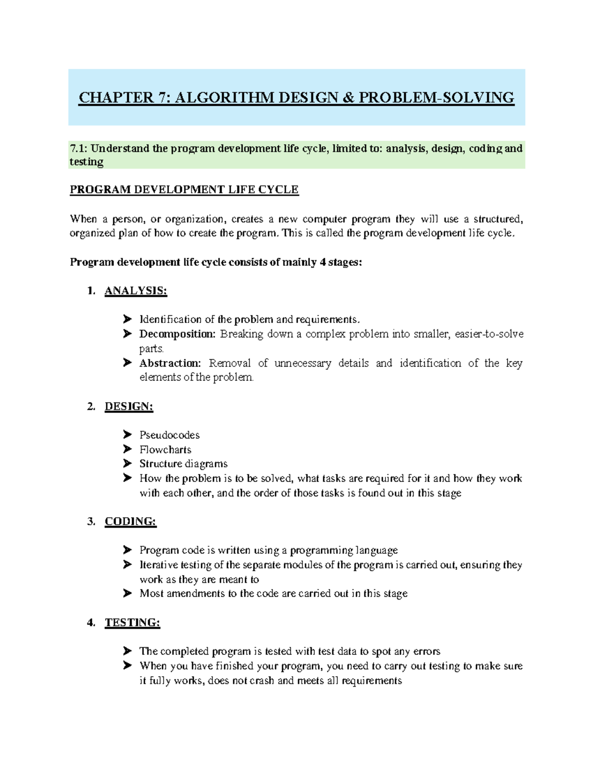 CHAPTER 7: ALGORITHM DESIGN & PROGRAM DEVELOPMENT LIFE CYCLE Notes ...