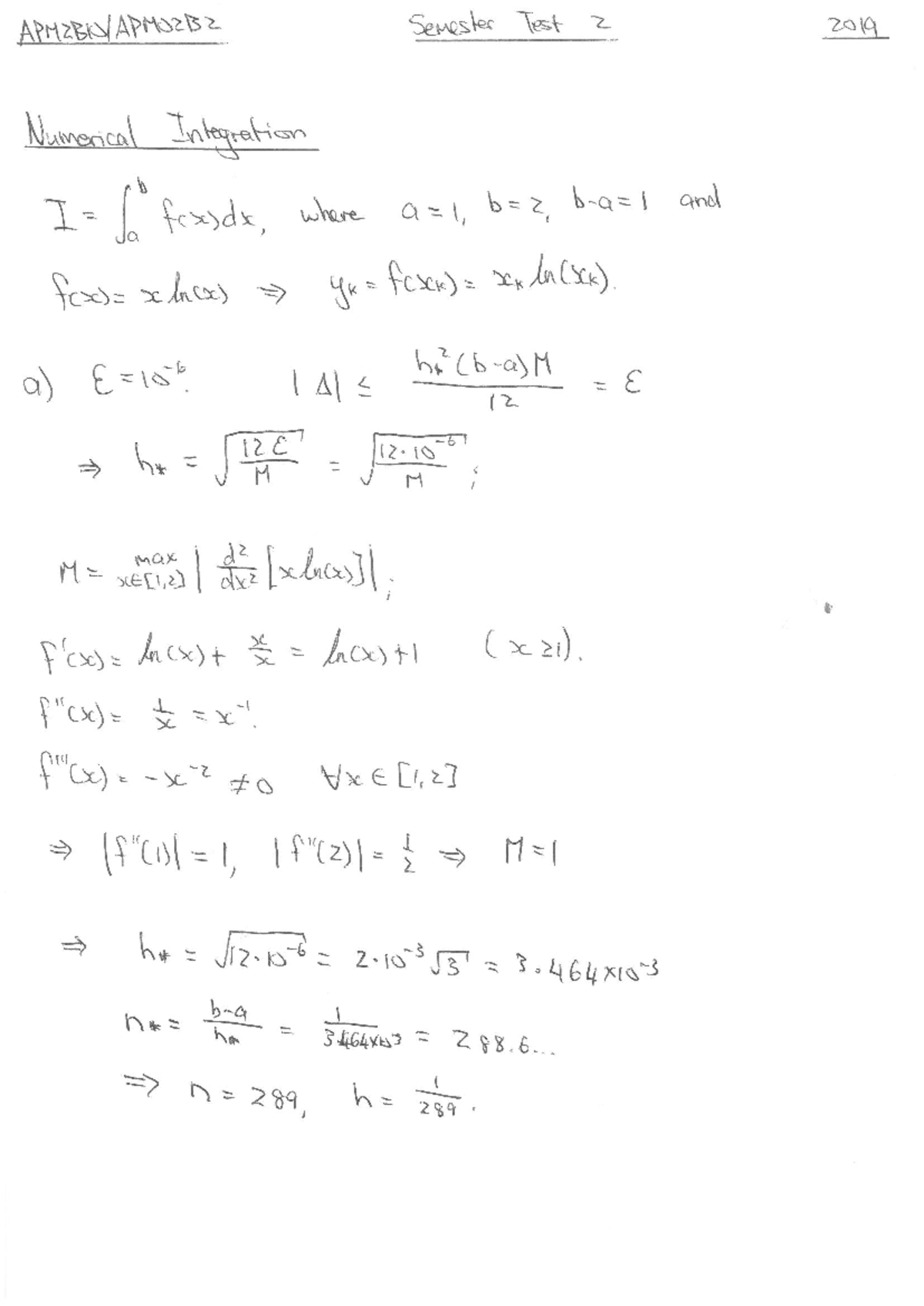 APM2BKVAPMJ2132 Test 2 Solutions: Numerical Integration 2019 - Studocu