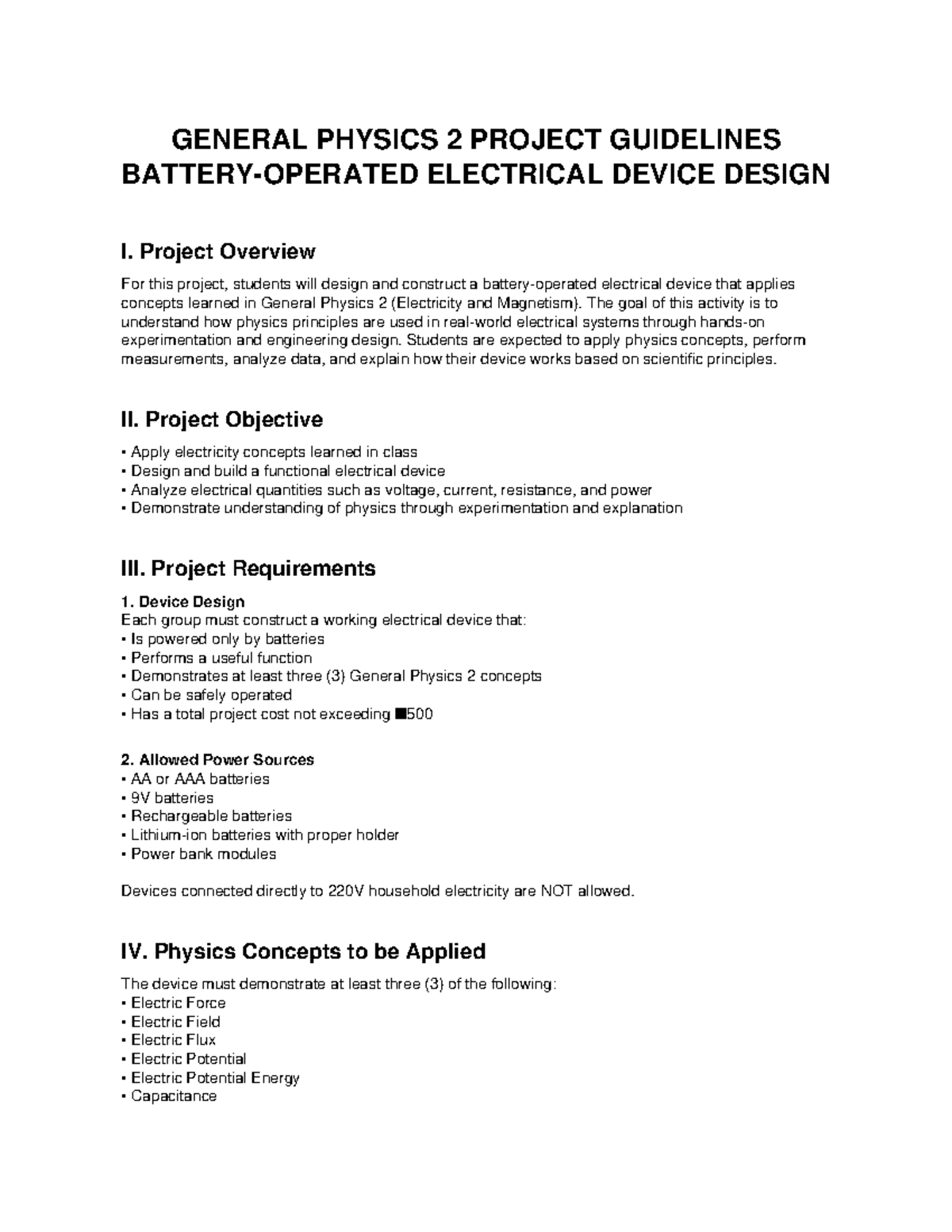 GENERAL PHYSICS 2 PROJECT: ELECTRICAL DEVICE DESIGN GUIDELINES - Studocu