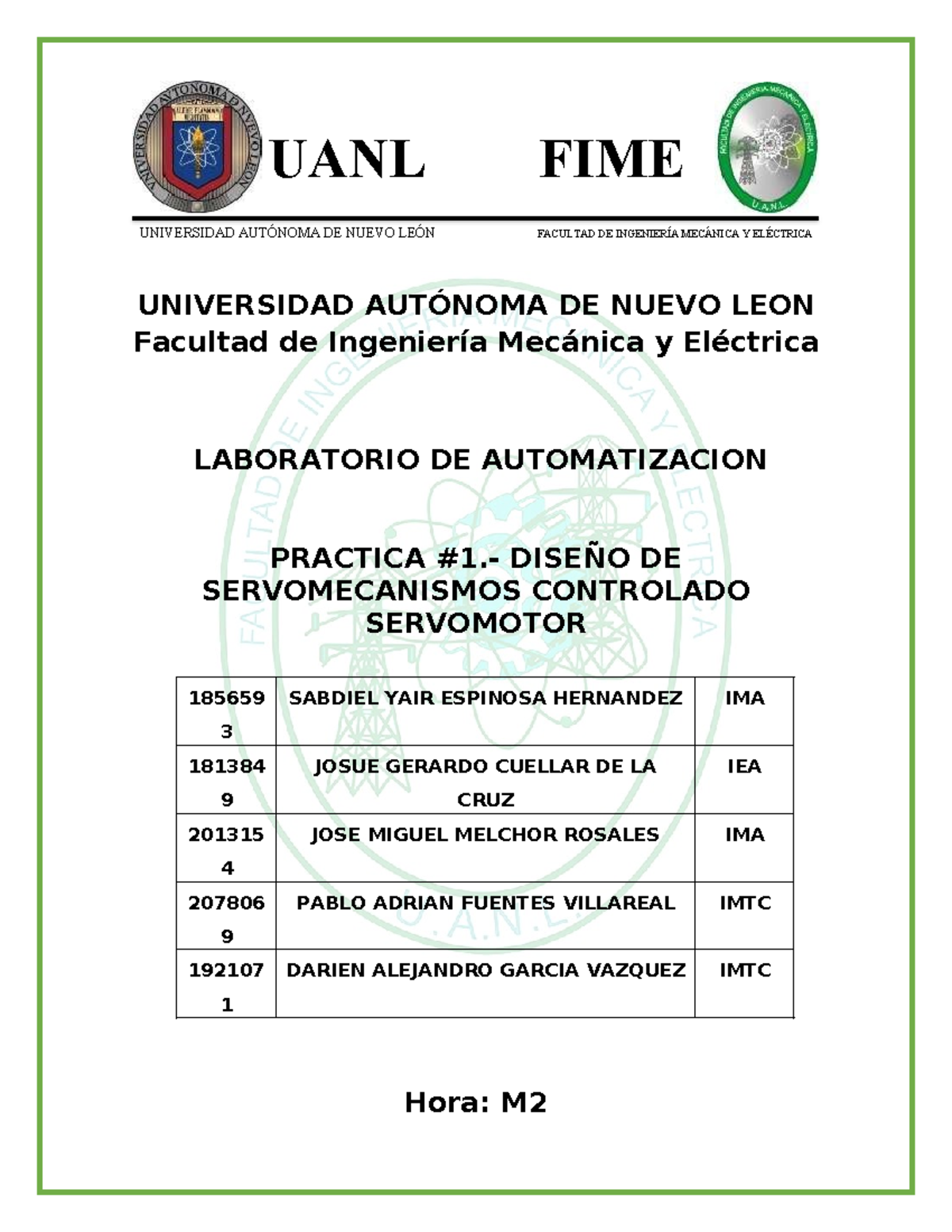 Práctica 1: Diseño de Servomecanismos en Automatización - IMA 185659