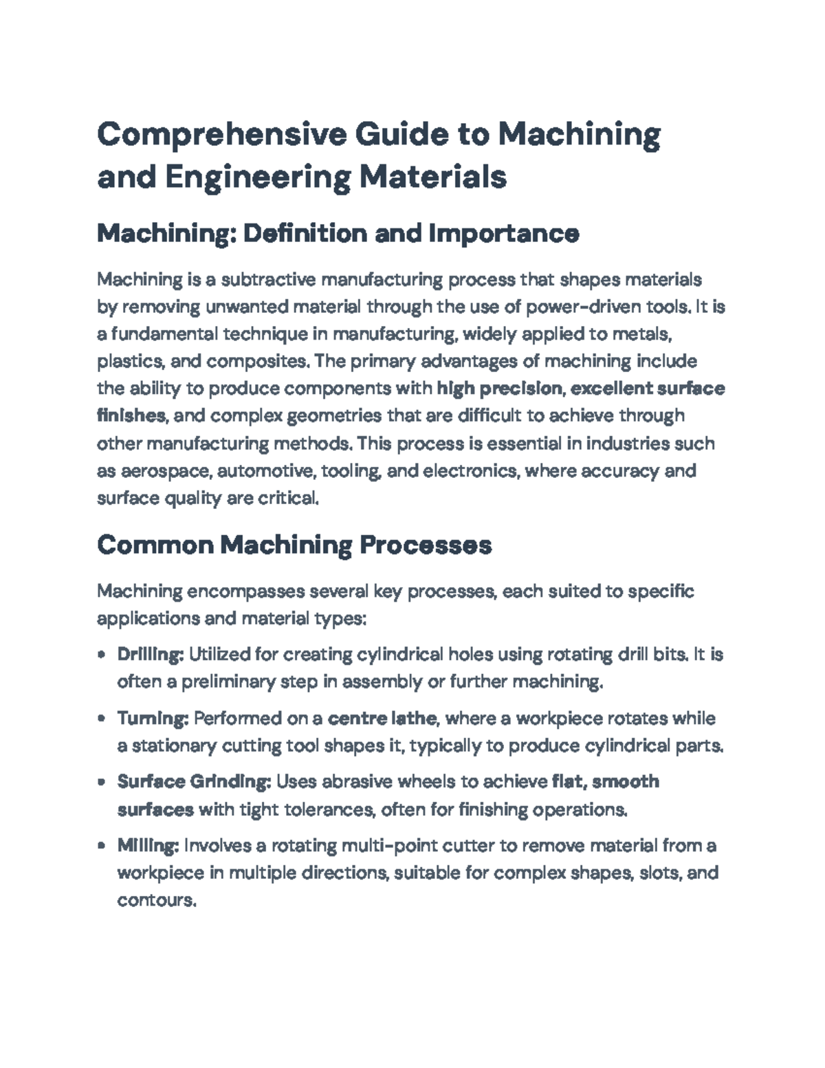 Comprehensive Overview of Machining Processes & Engineering Materials ...