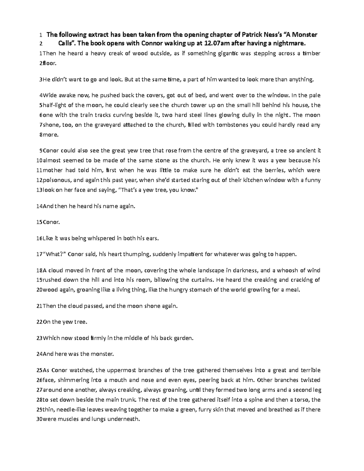 A Monster Calls Extract Analysis: Connor's Awakening in Chapter One ...