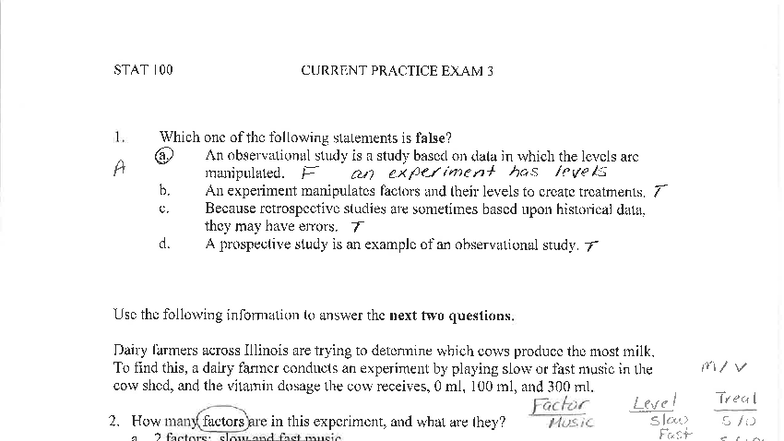 STAT 100 Solutions to Current Practice Exam 3 - Studocu