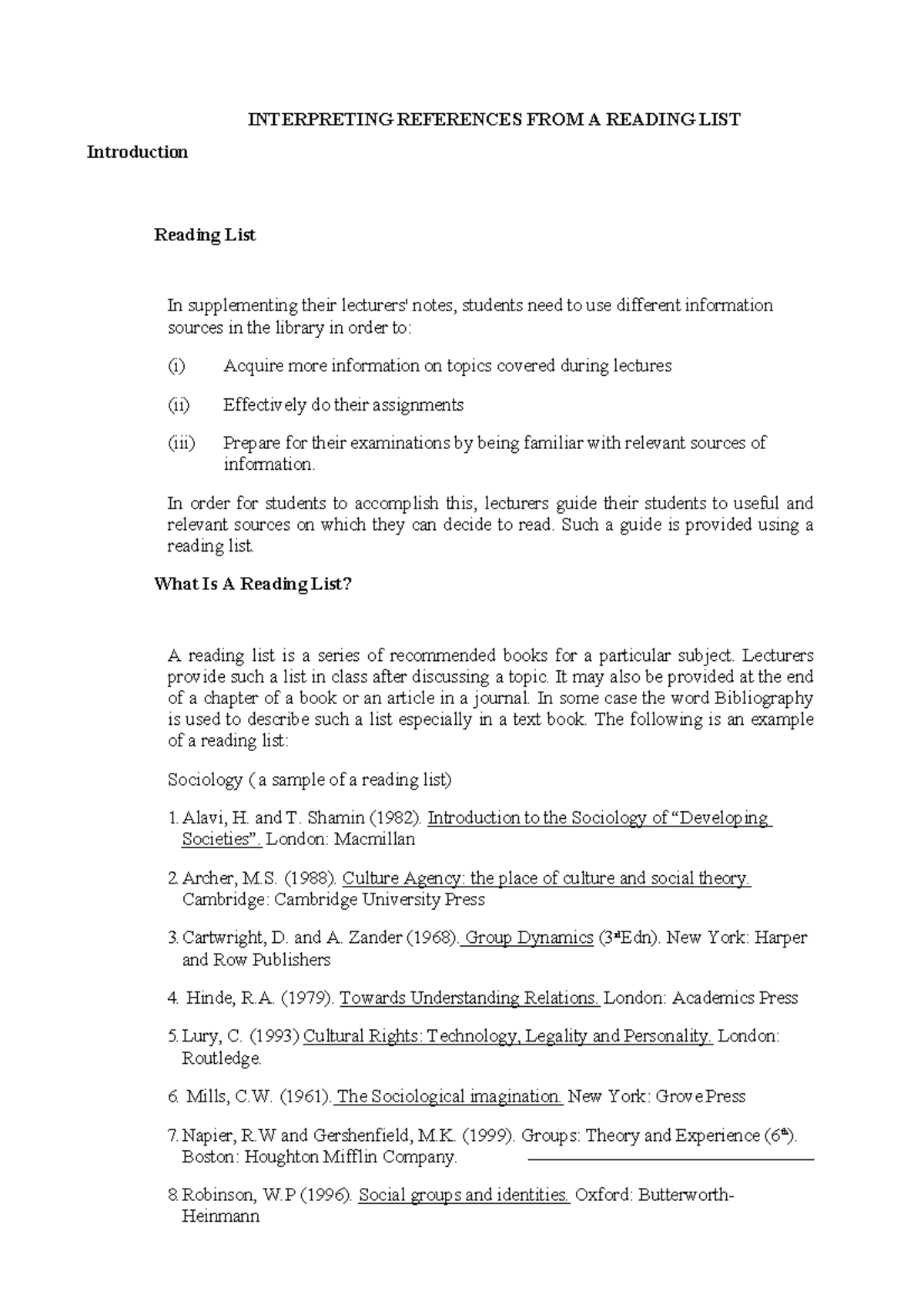 UCU 110 6 - Lecture Notes on Interpreting Reading Lists - Studocu