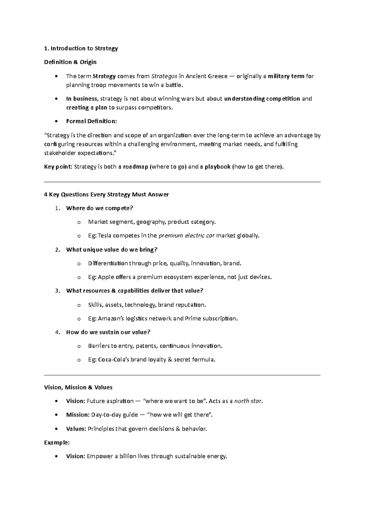 Strategic Management Notes: Key Concepts and Frameworks - Studocu
