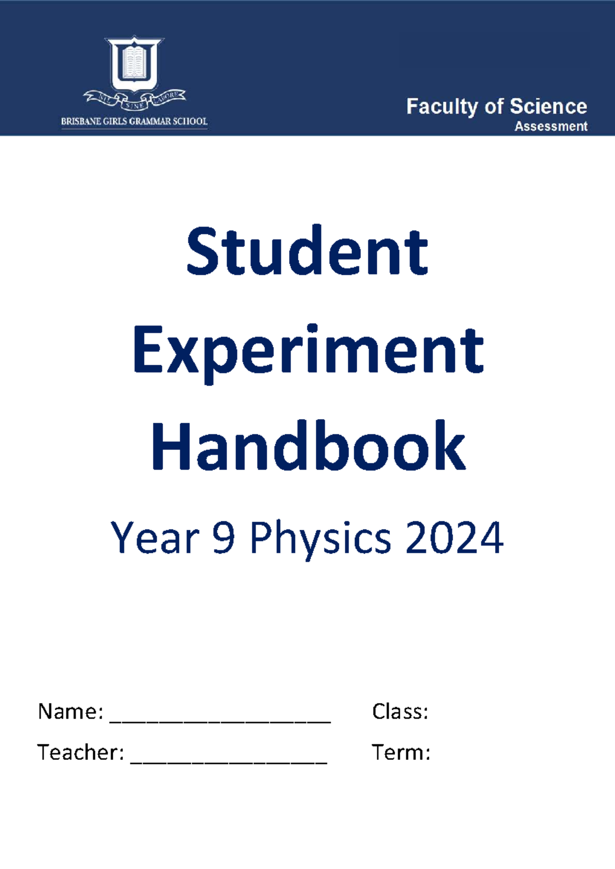 Student Experiment Handbook: Year 9 Physics 2024 Guide - Studocu