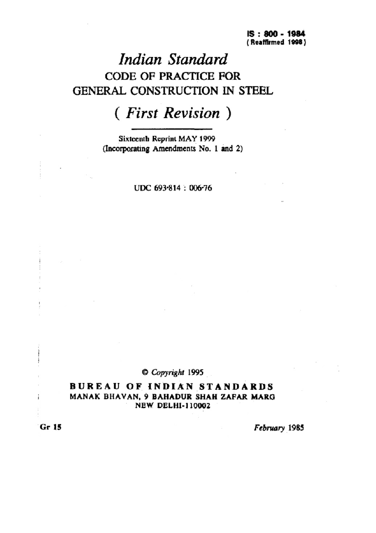 IS 800-1984 - Design of Steel and Timber Structure - Studocu