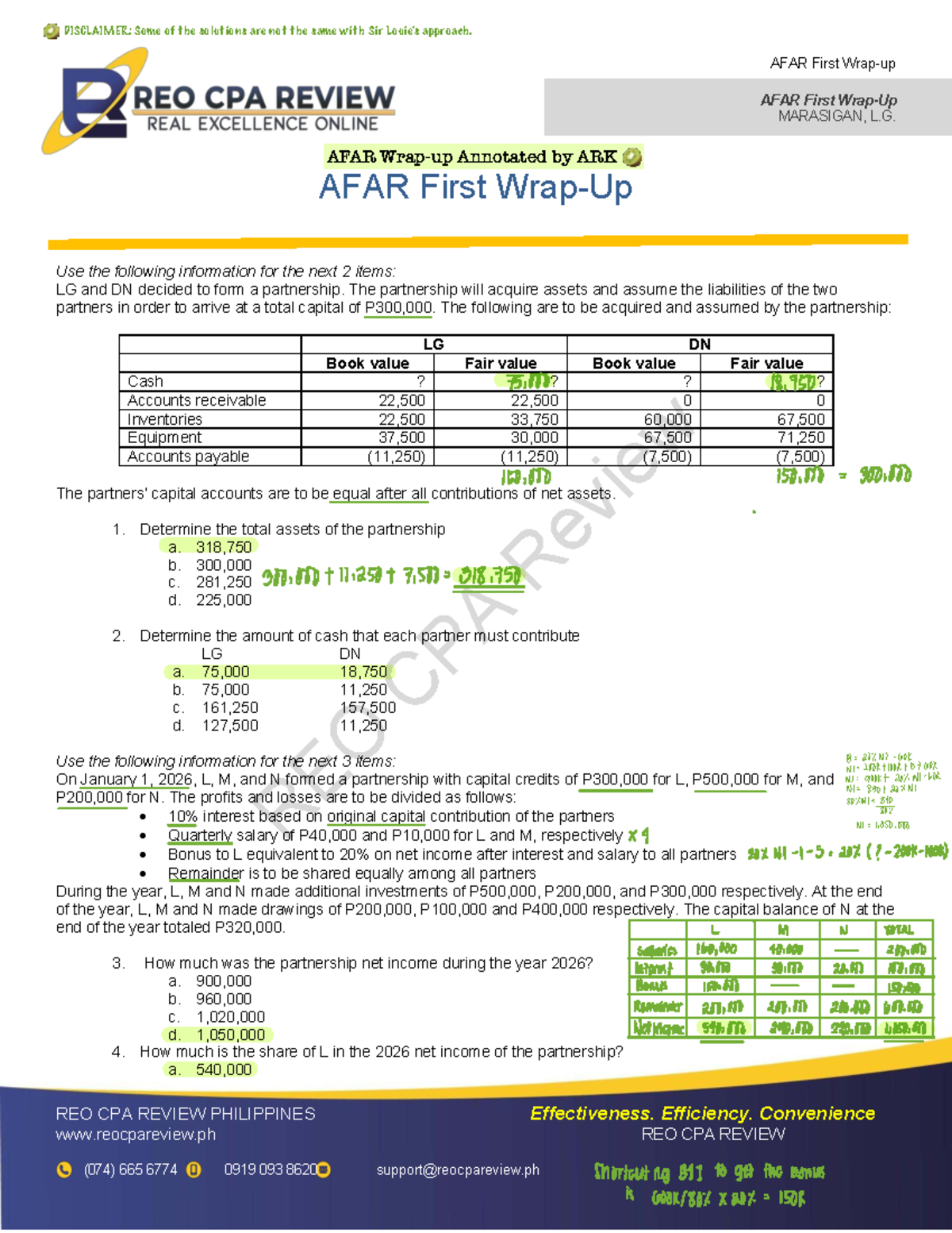 AFAR Partnership Accounting Review Notes REO.CPA.ACADEMICS.F2.02.01 ...