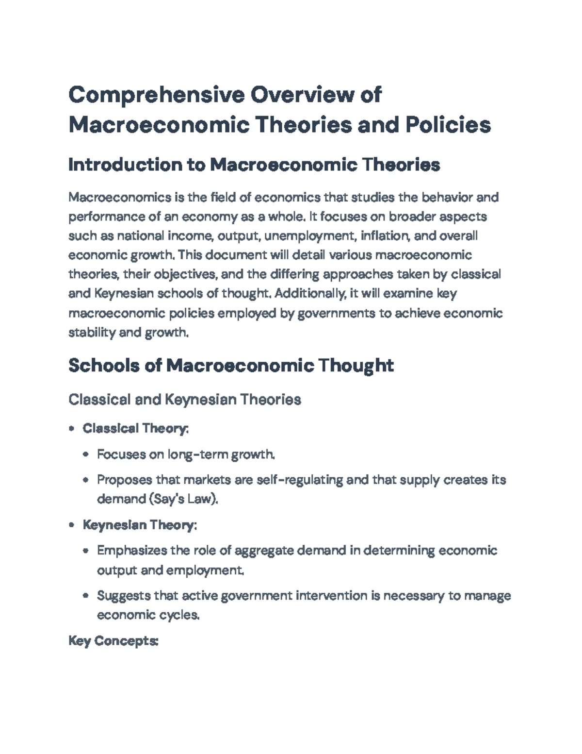 Macroeconomic Theories and Policies Overview - ECON 101 Lecture Notes ...