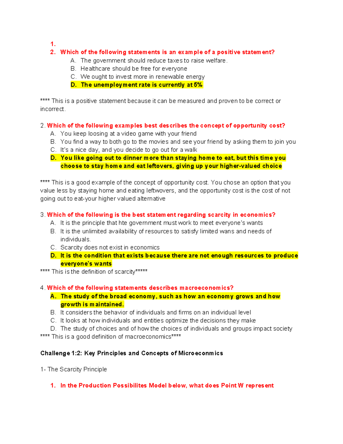 Micro Unit 1: Key Concepts and Principles in Economics - Studocu