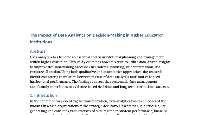 The Impact of Data Analytics on Higher Education Institutions: A Study ...