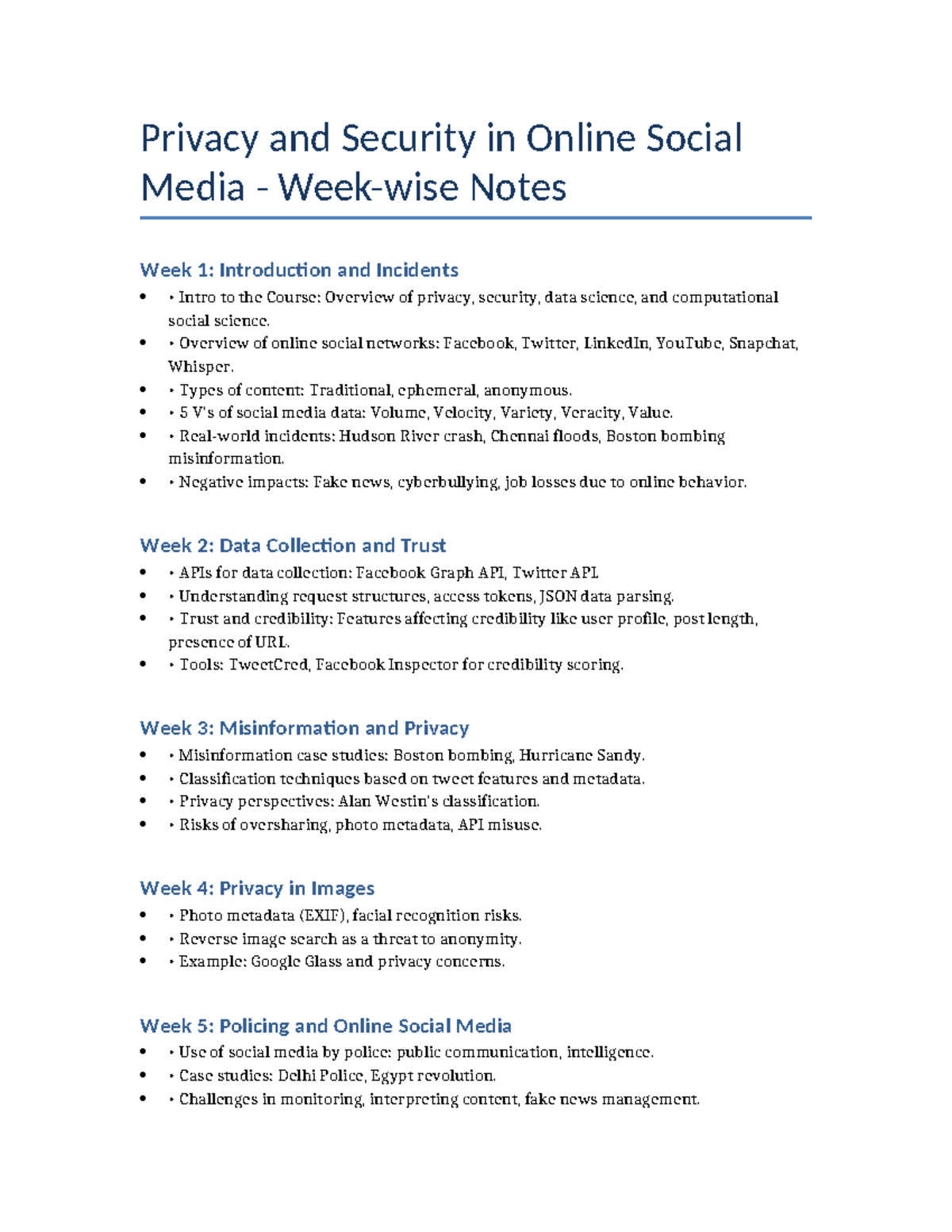 Privacy and Security in Online Social Media Notes (Week 1-5) - Studocu