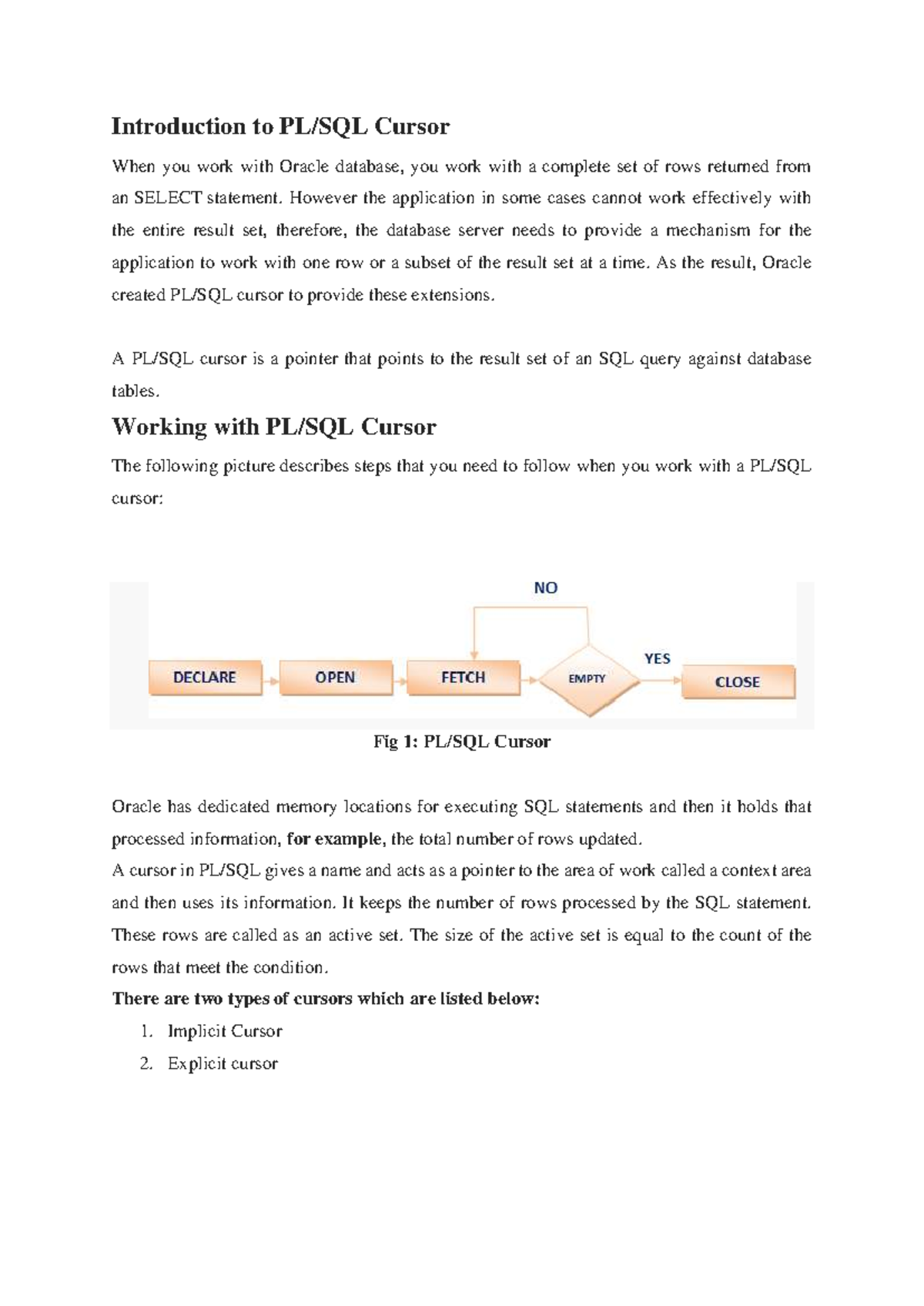 PL/SQL Lesson: Introduction to Cursors in Oracle Database - Studocu
