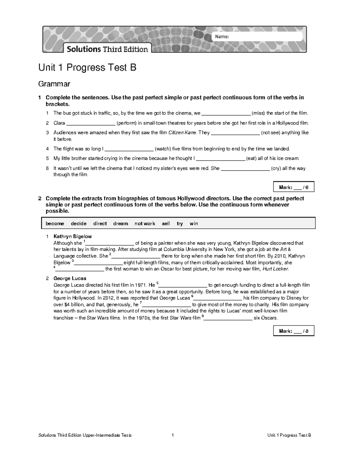 Unit 1 Progress Test B: Grammar, Vocabulary, and Reading Exercises ...