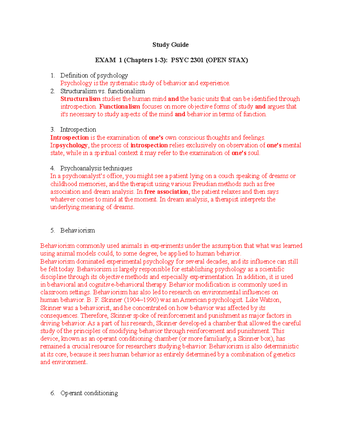 Study Guide Exam 1 PSYC - Study Guide EXAM 1 (Chapters PSYC 2301 (OPEN ...