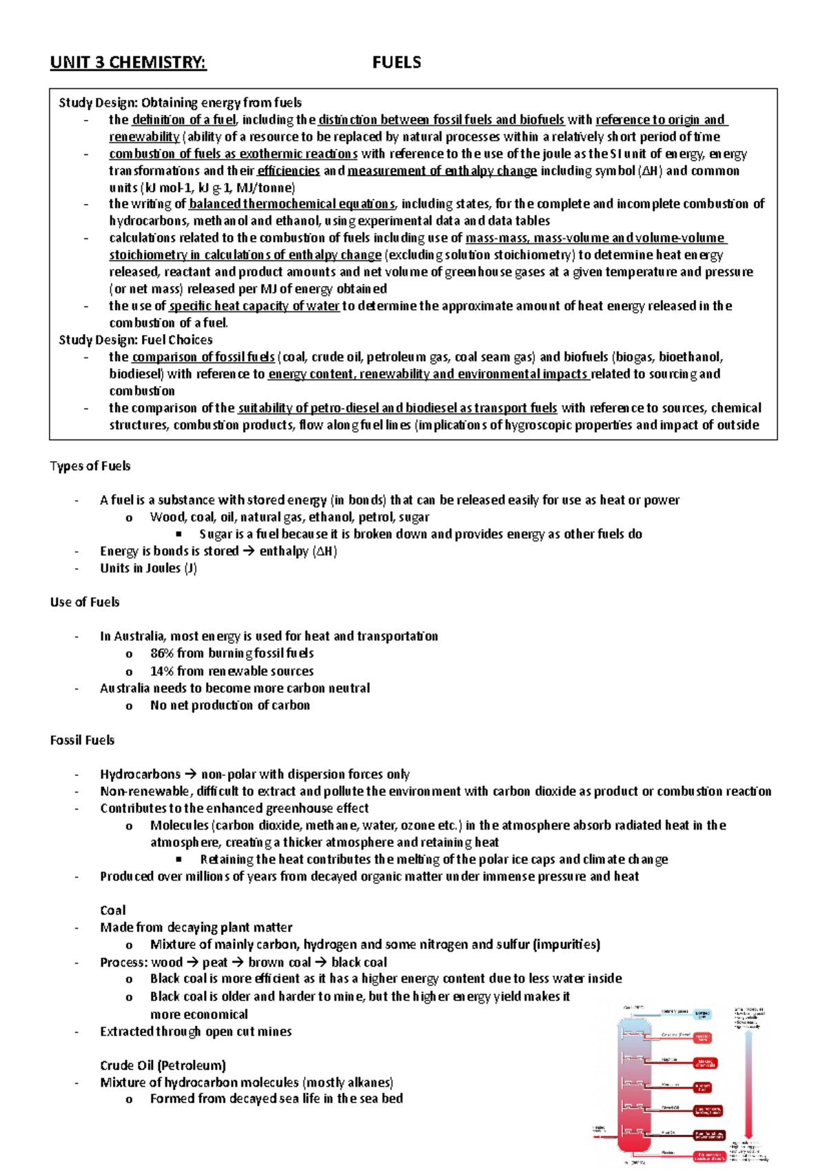 Chemistry - Unit 3 Fuels Study Notes: Types, Uses & Combustion - Studocu