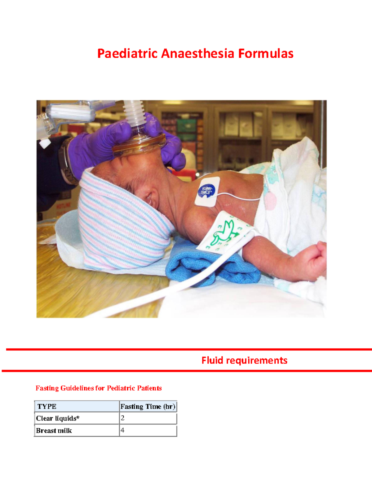 PEDS 101: Pediatric Anaesthesia Fluid Requirements & Guidelines - Studocu
