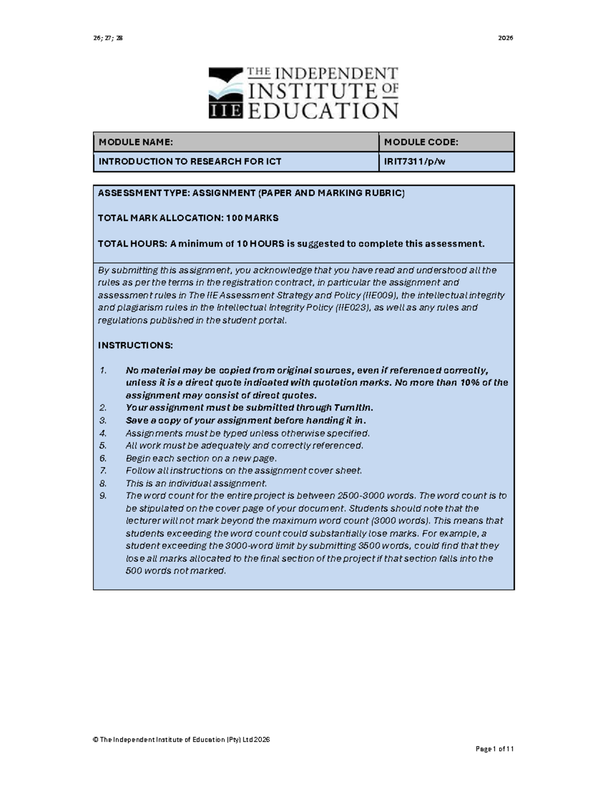 IRIT7311A1 - Introduction to Research Assignment Guidelines and Rubric ...