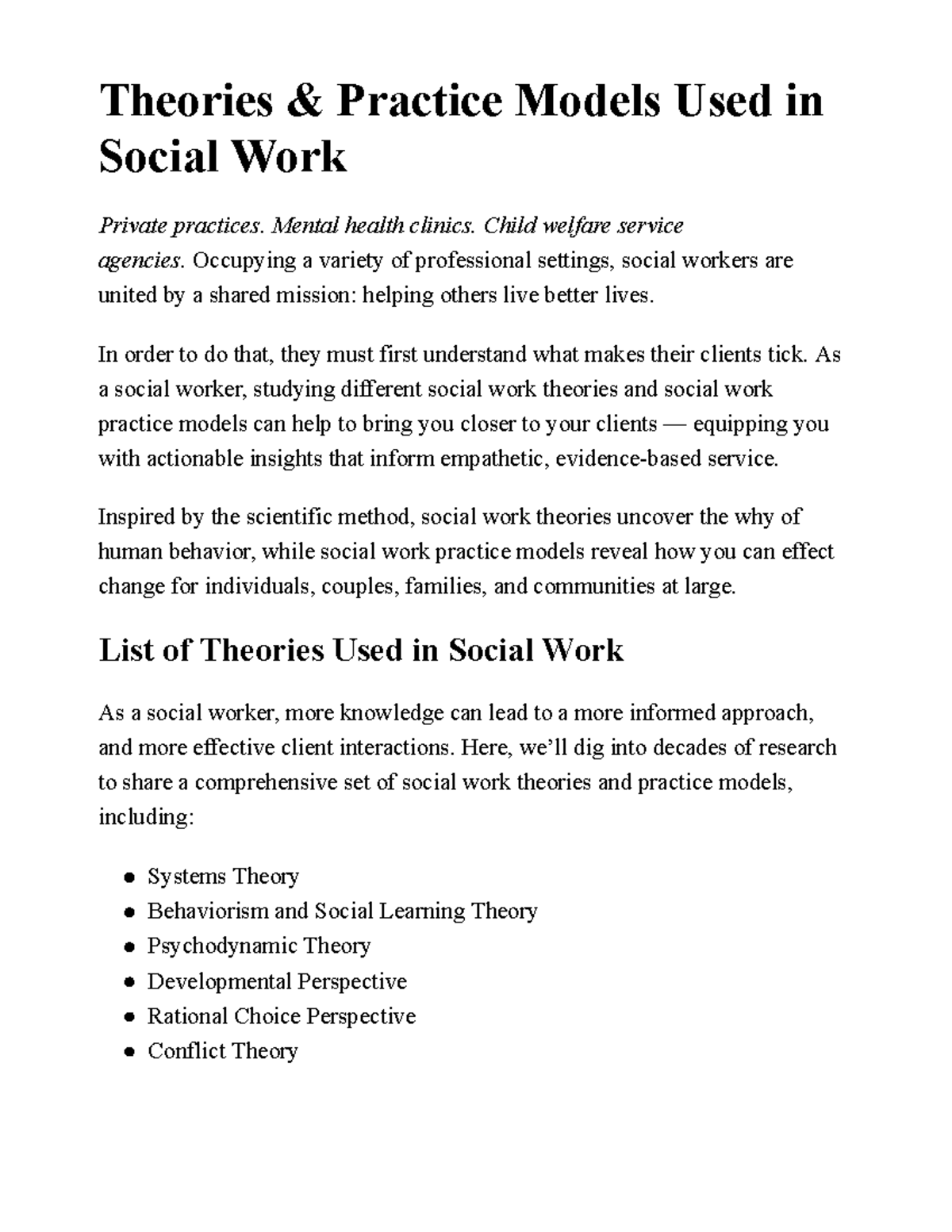 Social Work Theories & Practice Models: A Comprehensive Overview - Studocu