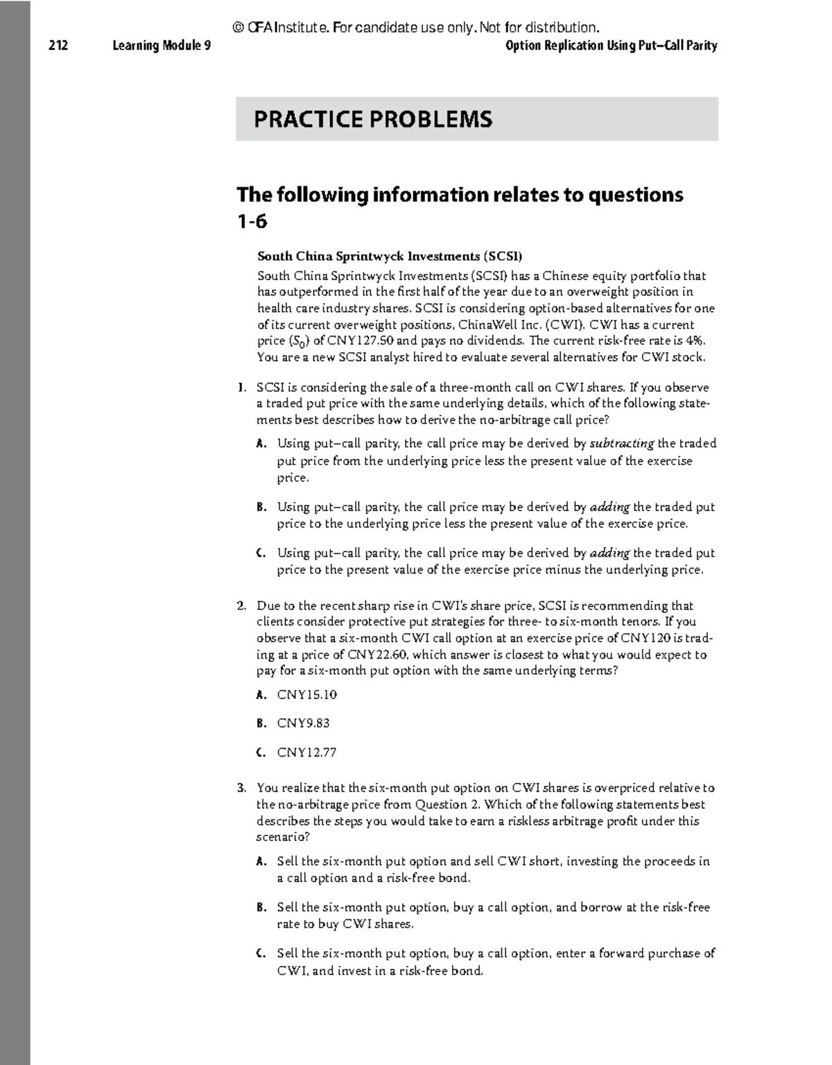 CFA1 DER 2024 M9 Practice Questions on Option Replication - Studocu