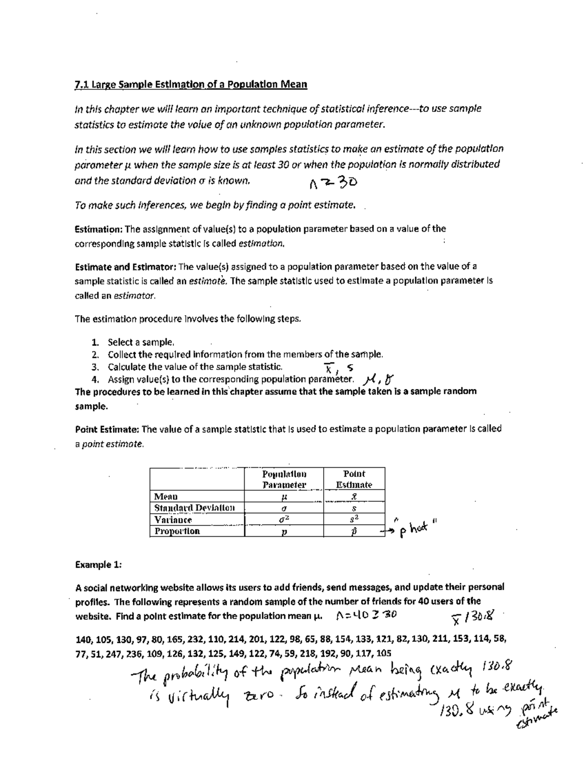 7.1 New Completed - Lecture notes 7.1 - 7 Large Sample Estimation of a ...