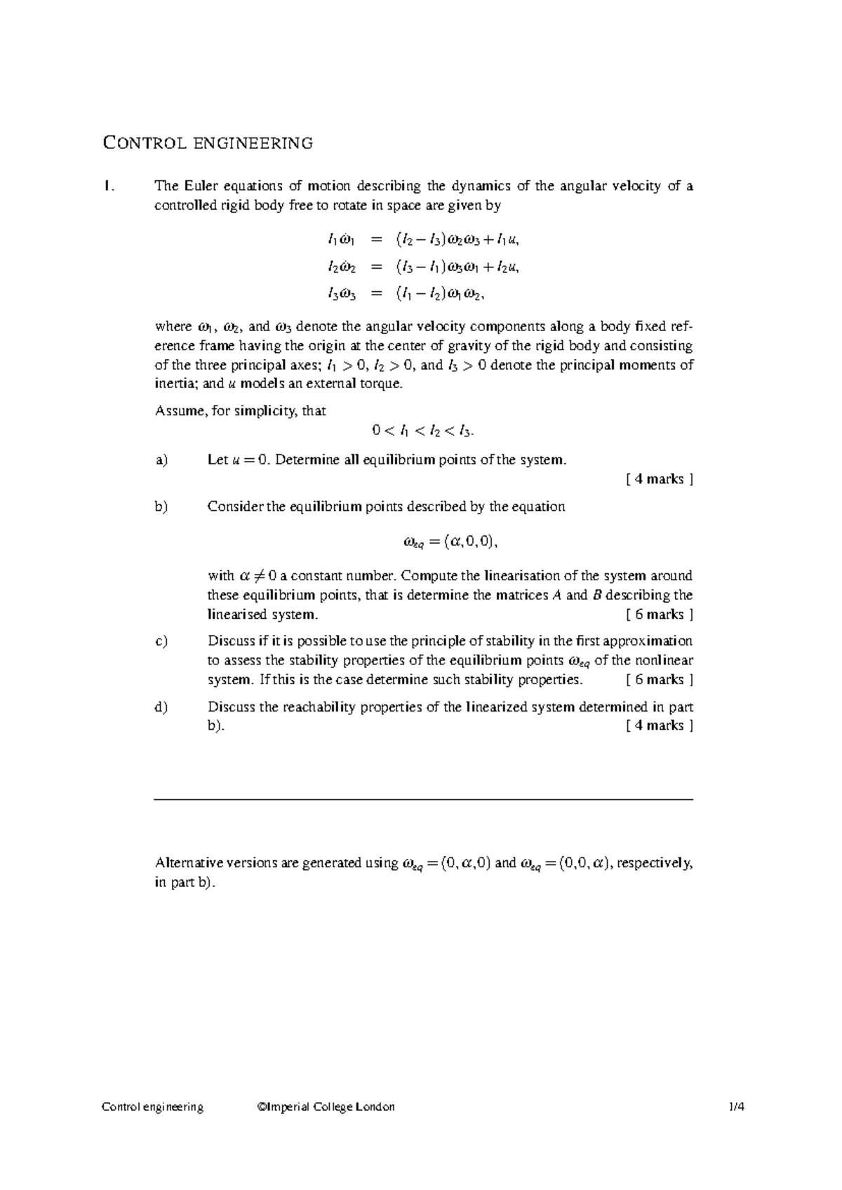 Control Engineering 1: Exam Paper - Imperial College London - Studocu