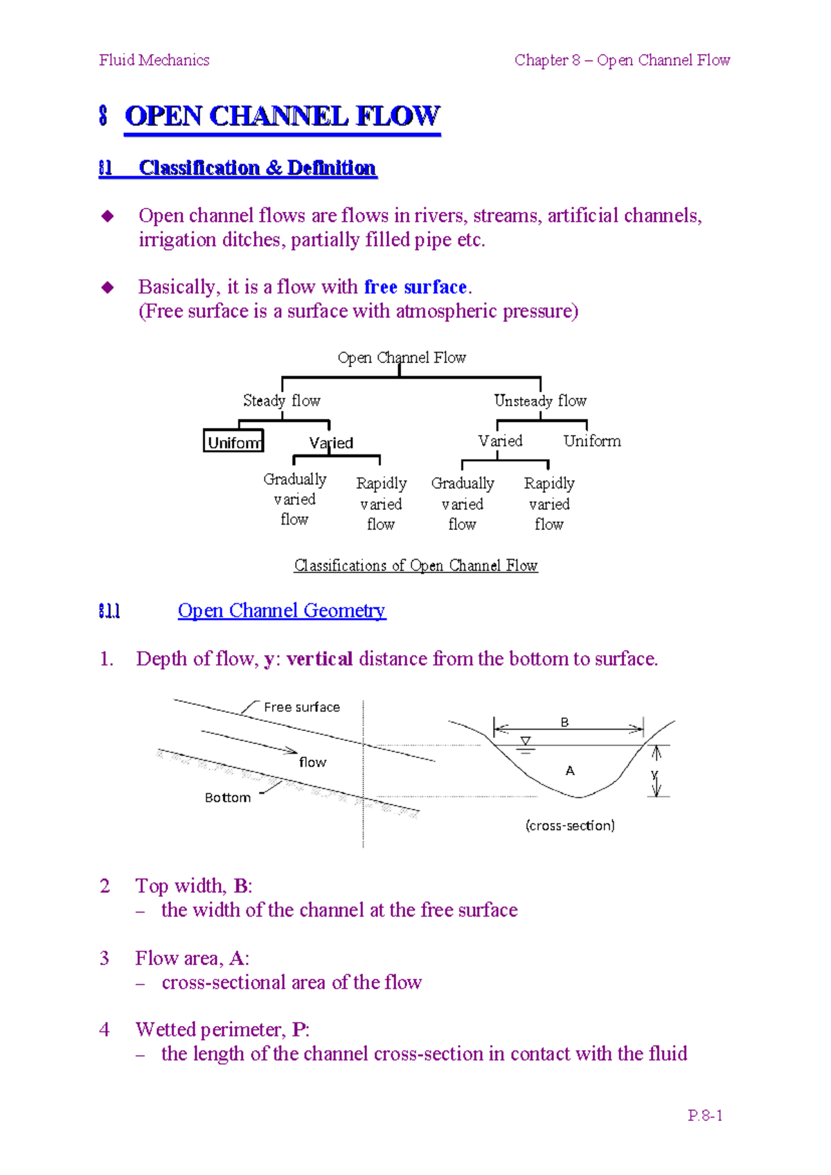 Fluid Mechanics 8: Open Channel Flow Concepts and Calculations - Studocu