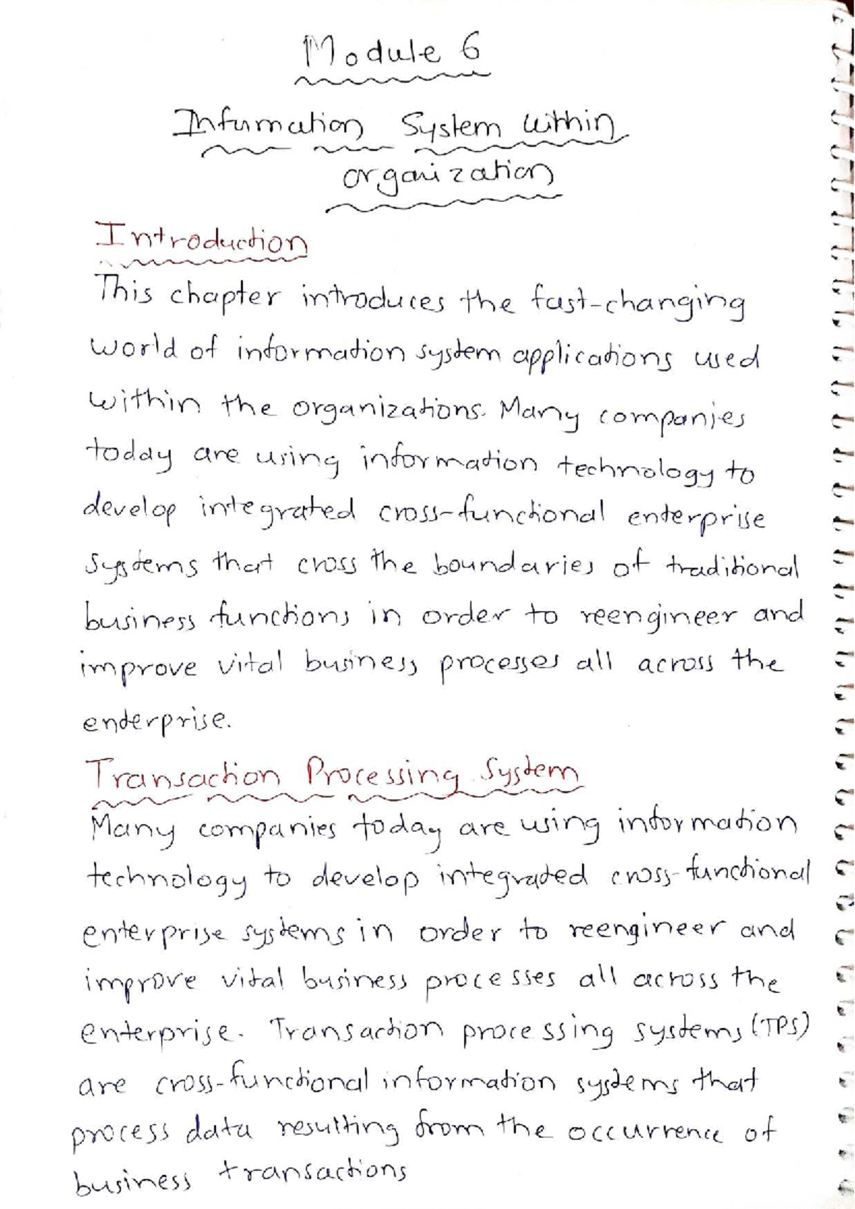 Module 6 MIS Handwritten Notes on Transaction Processing Systems - Studocu