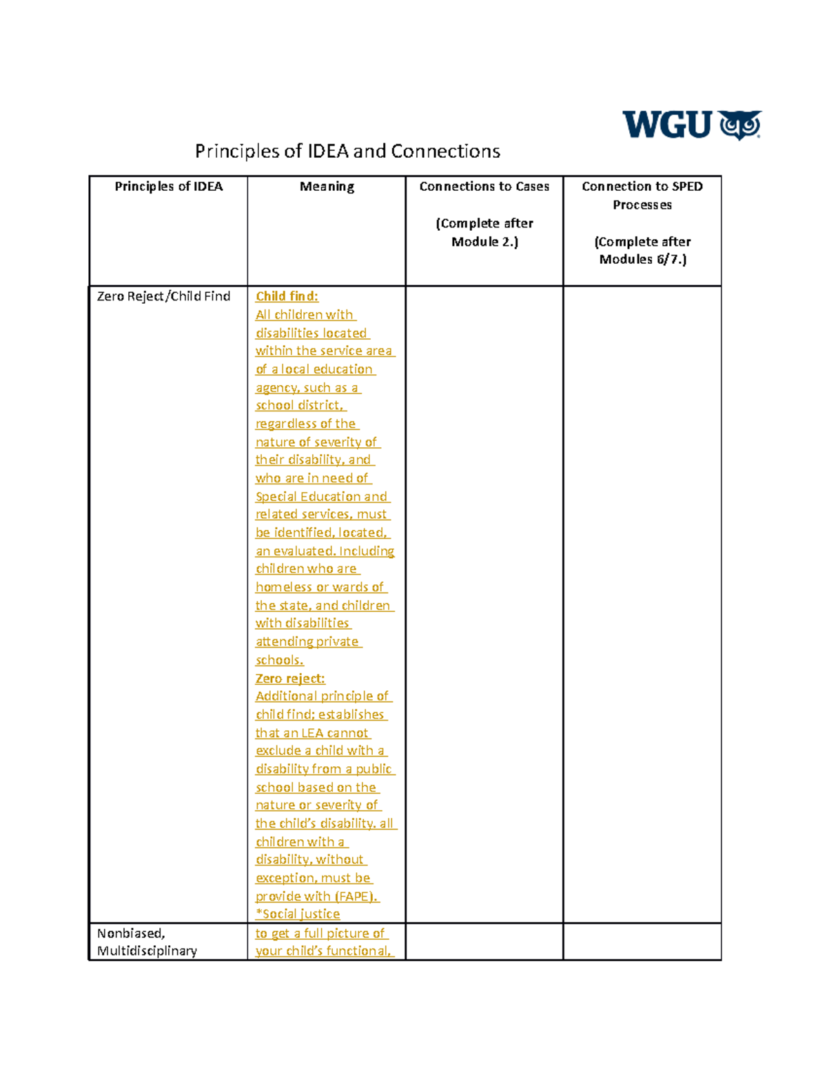 Principles of IDEA Graphic Organizer - Principles of IDEA and ...