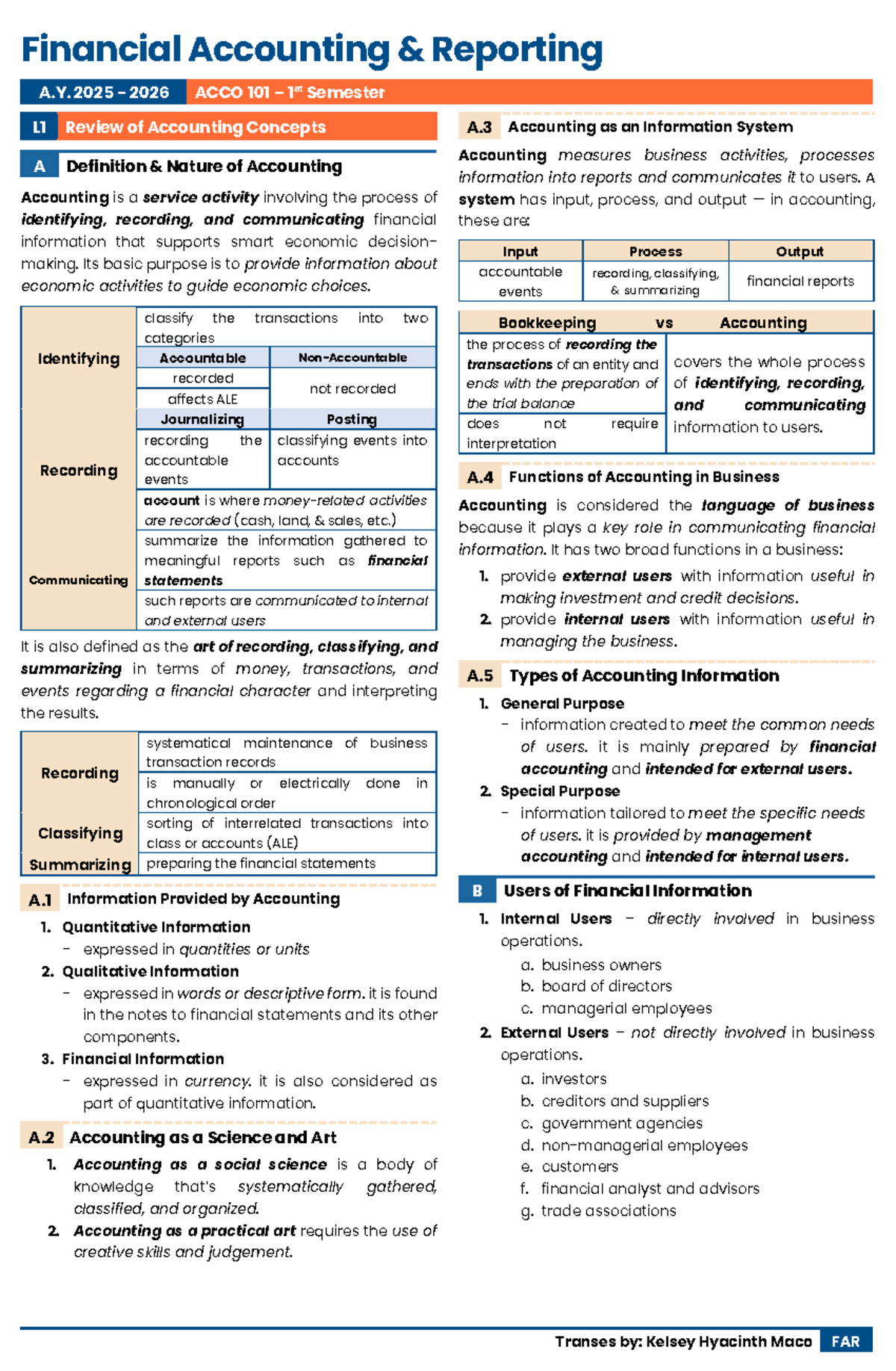ACCO 101 1st Sem A.Y. 2025-2026: Review of Accounting Concepts - Studocu
