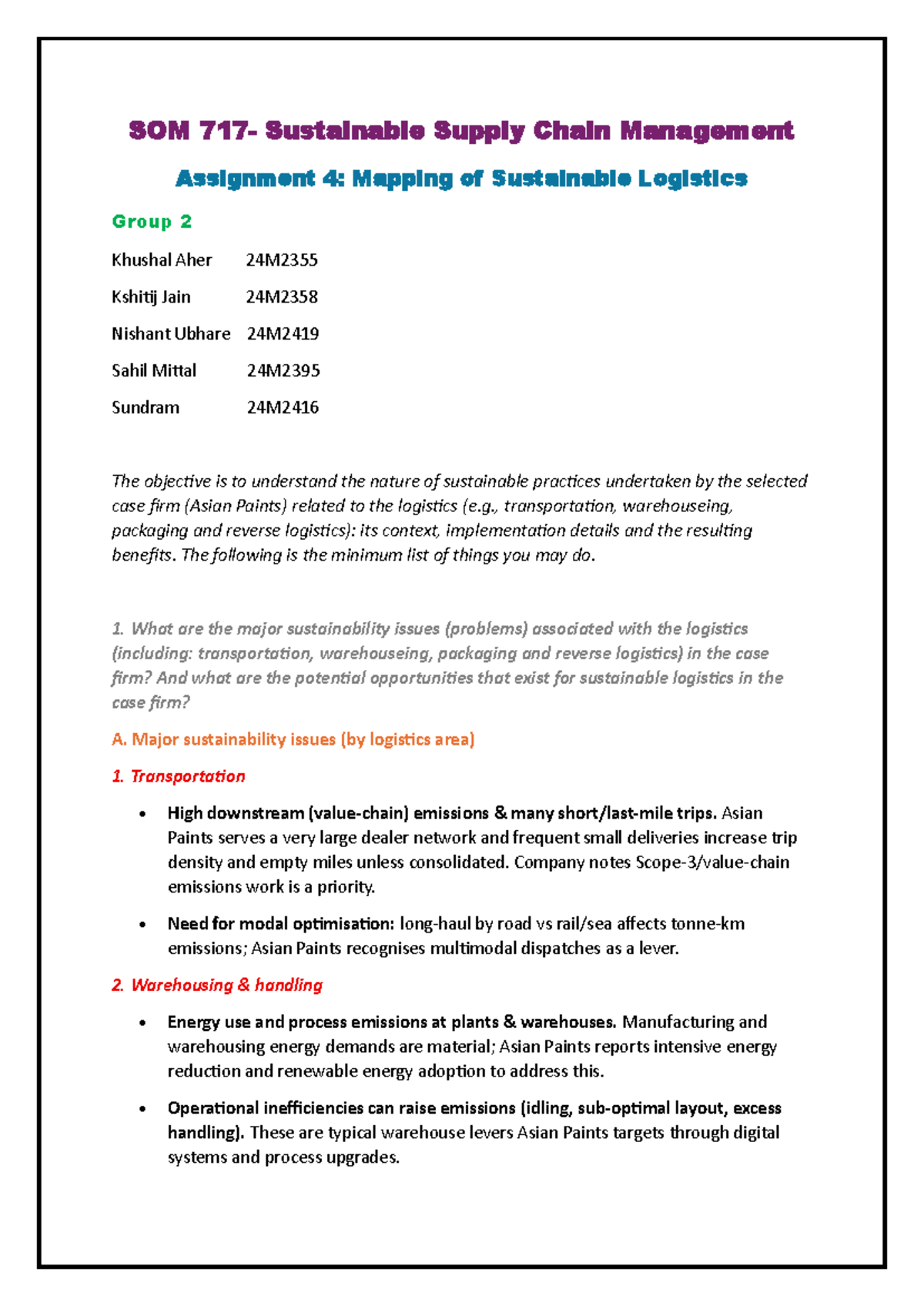 SOM Sustainable Supply Chain Management Assignment 4: Sustainable ...