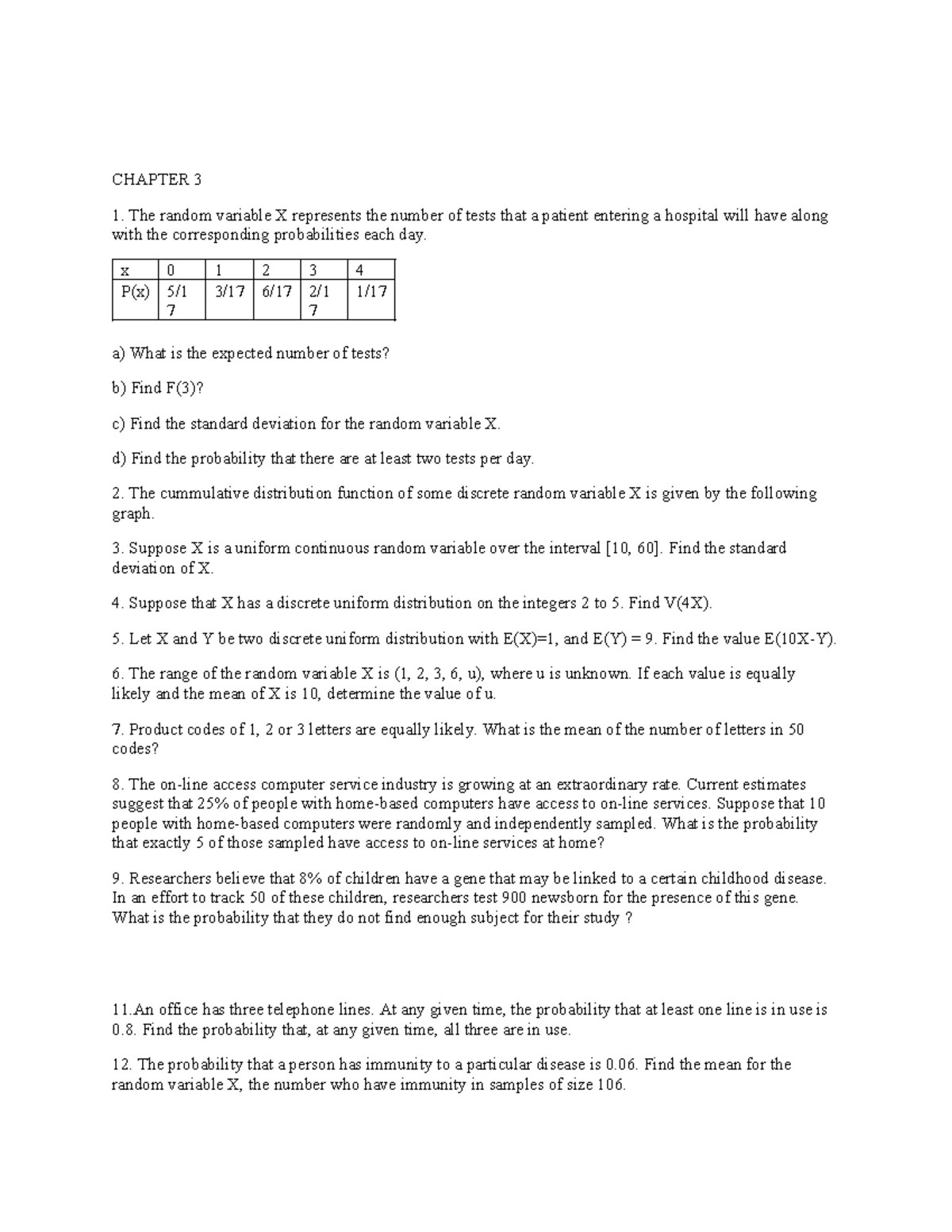 Chapter 3: Discrete Random Variables and Their Distributions - Studocu