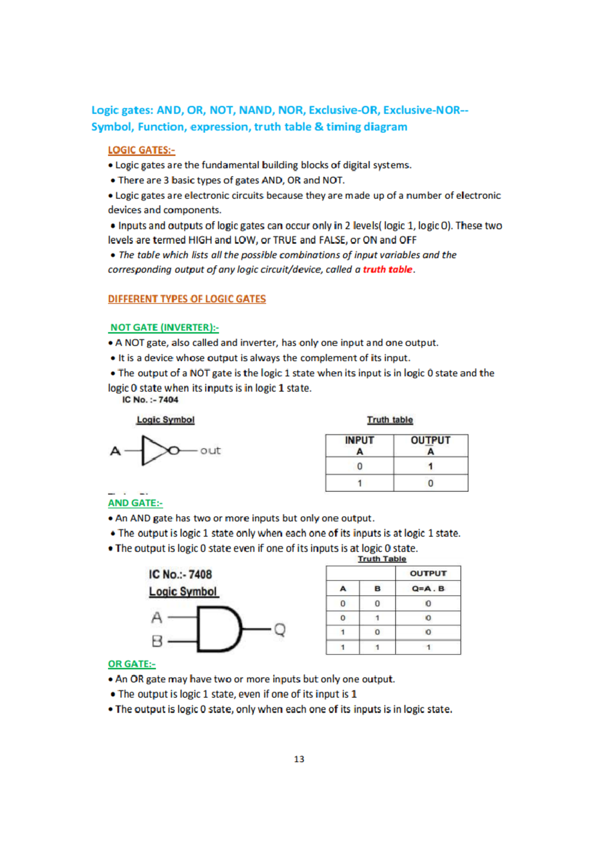 DOC-20241014-WA0018 - Notes - Logic gates: AND, OR, NOT, NAND, NOR ...