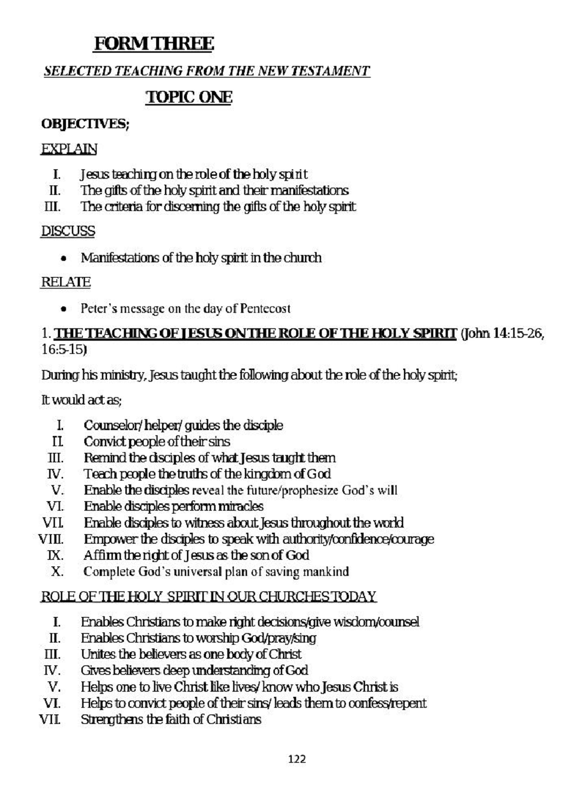 CRE Form Three - Summary on Jesus' Teachings & Holy Spirit - Studocu
