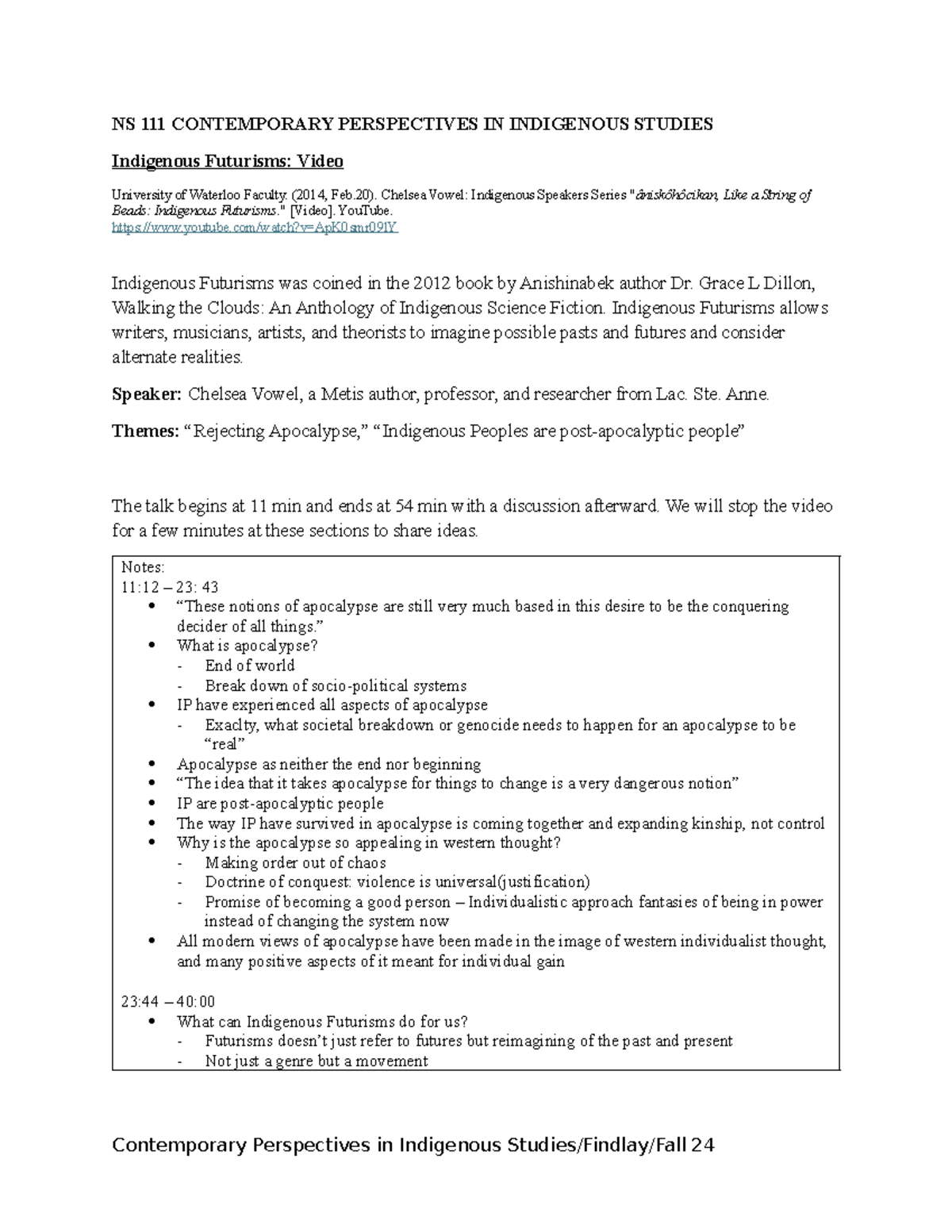 NS 111 Final Exam Notes: Exploring Indigenous Futurisms and ...
