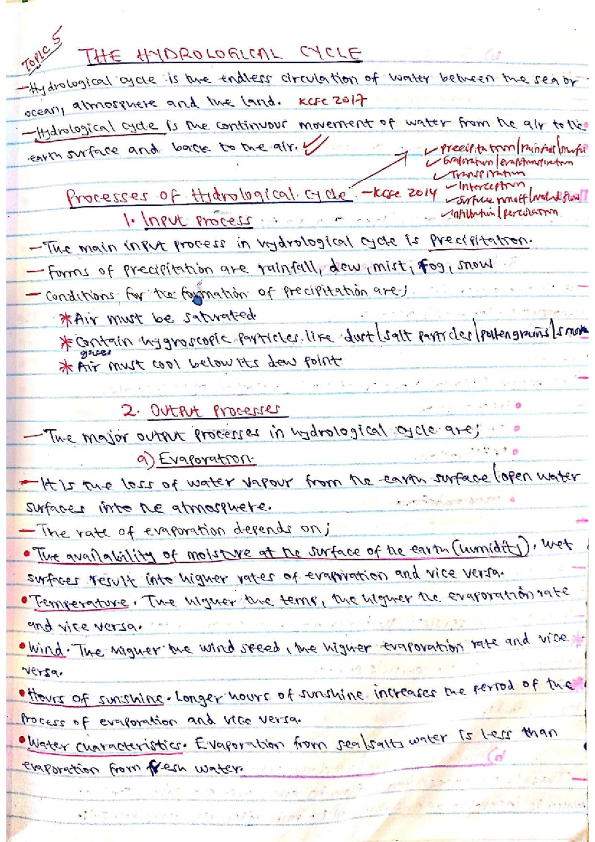 Topic 5: The Hydrological Cycle - KCSE 2017 Notes - Studocu