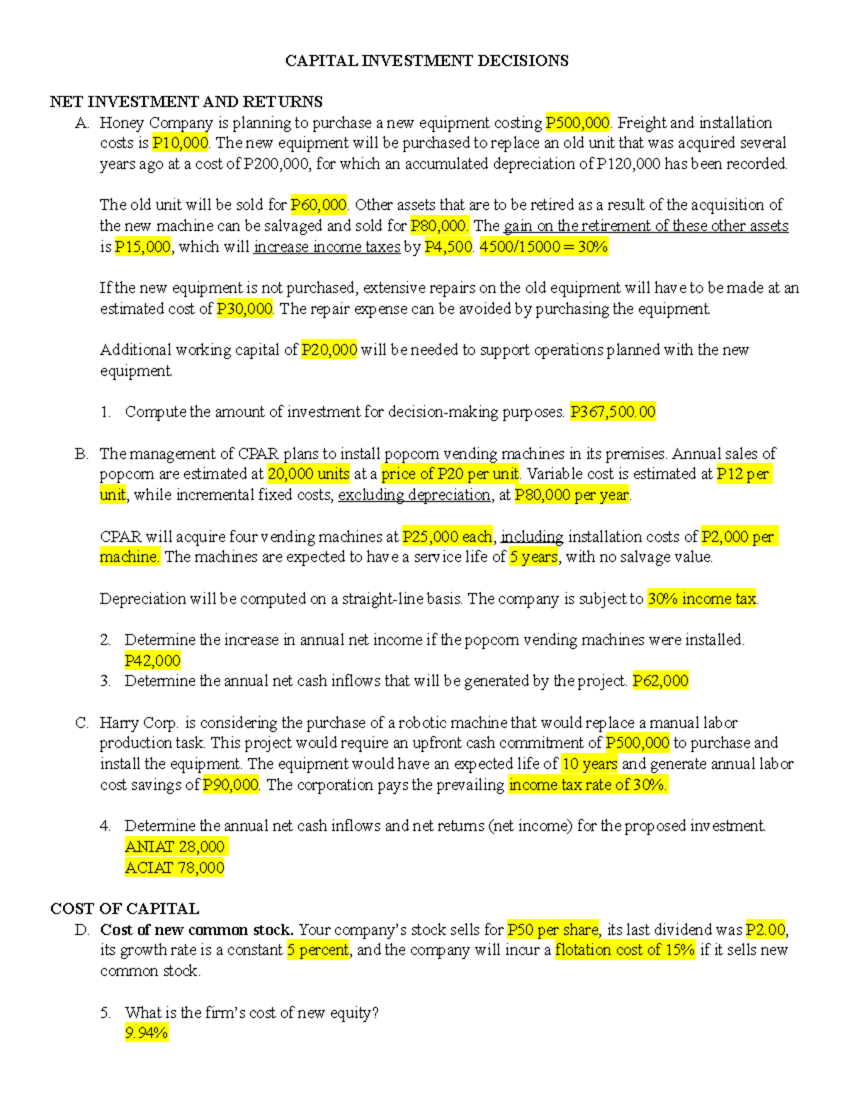 Capital Investment Decisions and Financial Evaluations (FIN 301) - Studocu