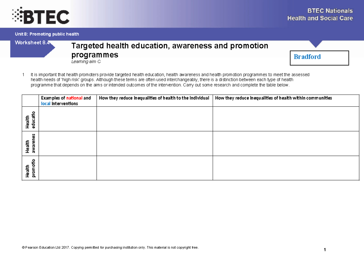 C2 Targeted Health Education & Promotion Programmes Overview - Studocu
