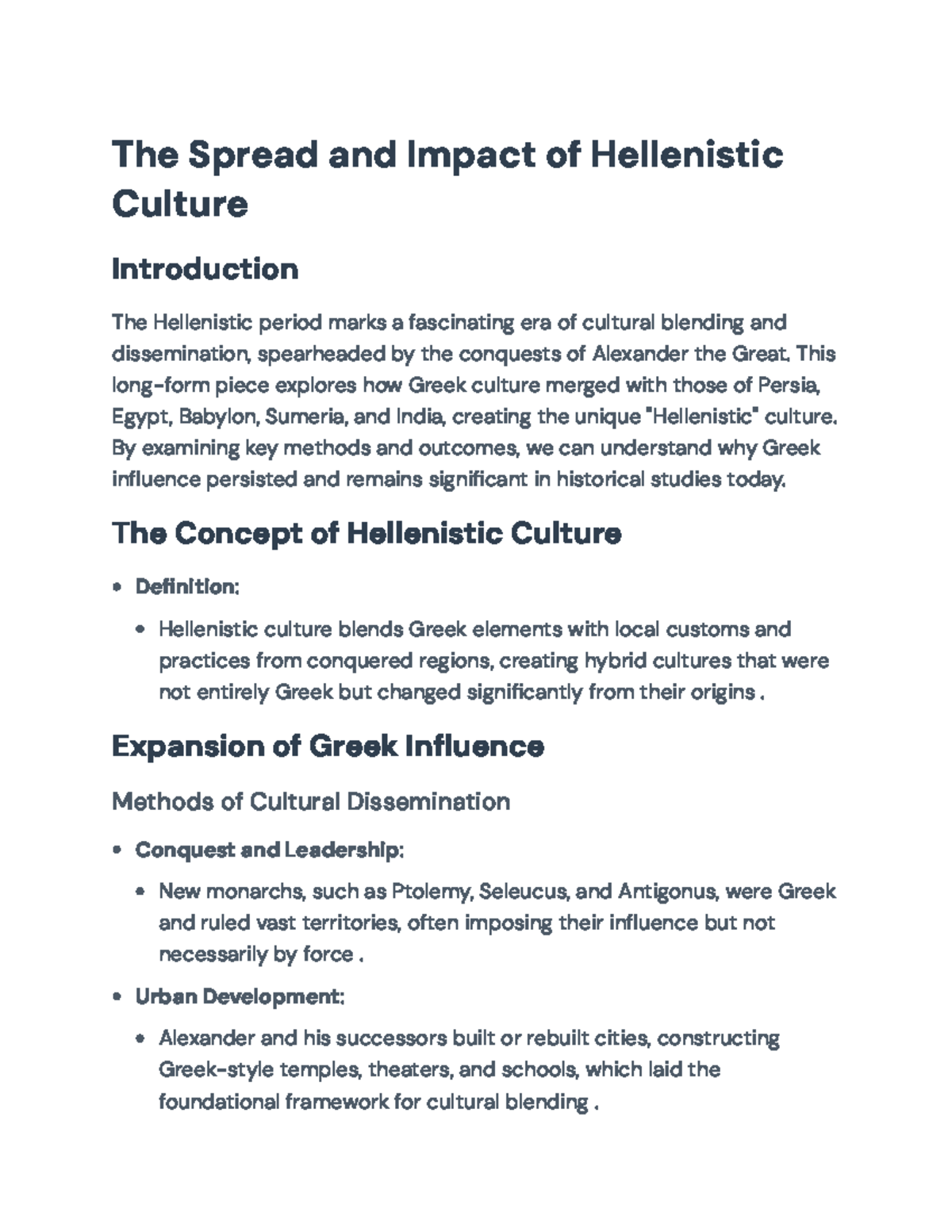HIST101: The Spread and Impact of Hellenistic Culture Analysis - The ...