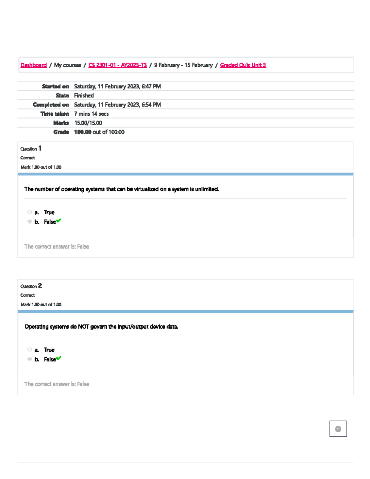 GQU3 - Graded Quiz Unit 3 - Dashboard My courses CS 9 February 15 ...