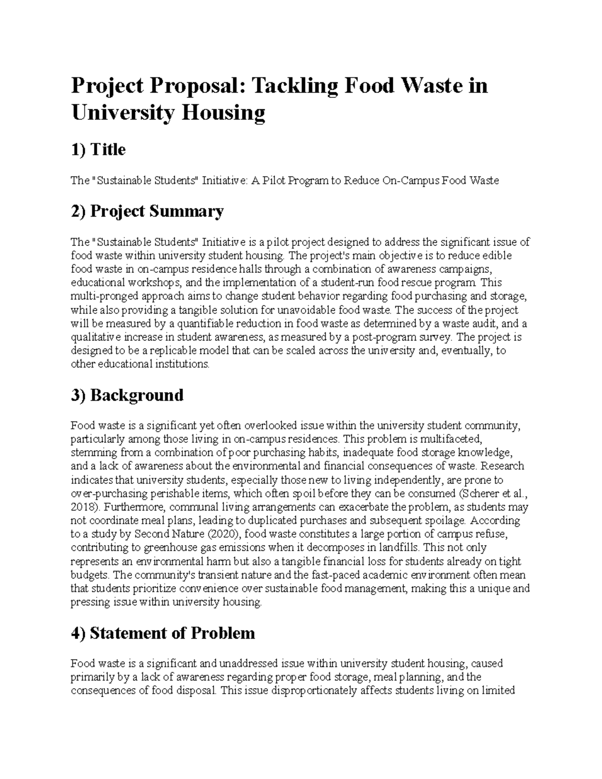 Project Proposal: Reducing Food Waste in University Housing - Studocu