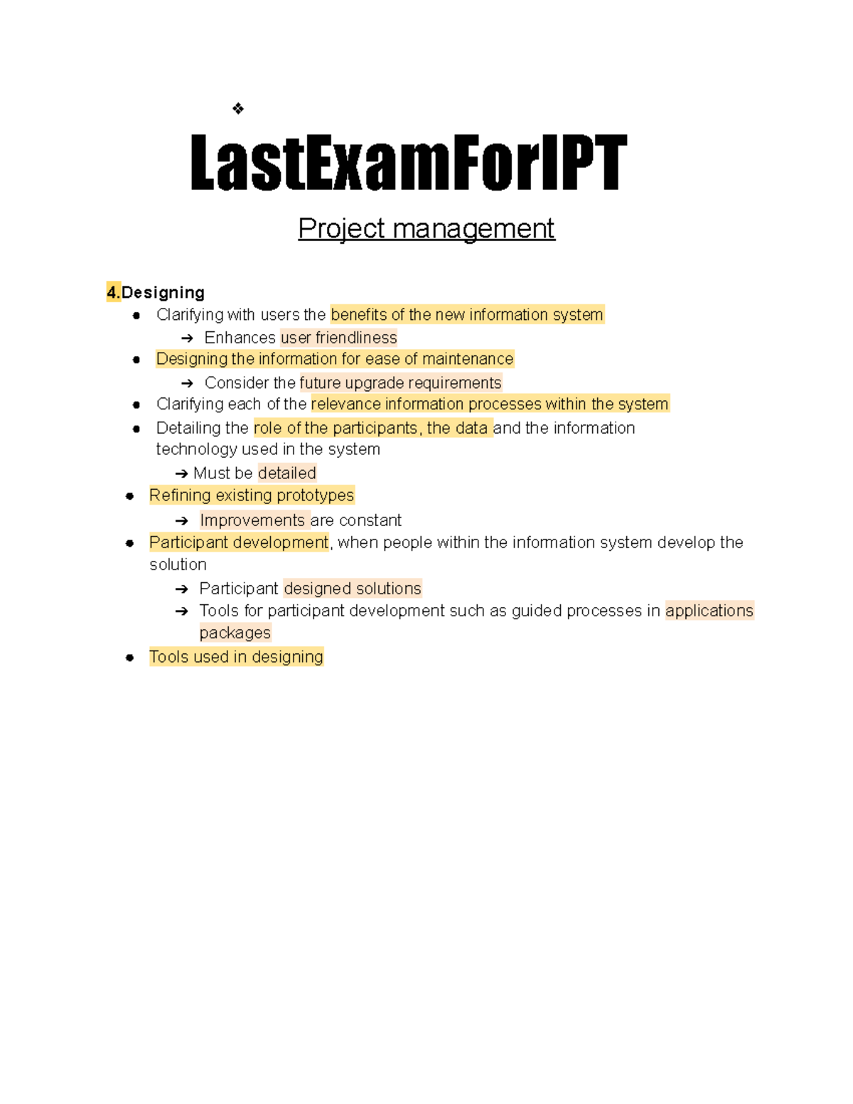 IPT HSC 3 - Final Exam Notes on Project Management Design - Studocu